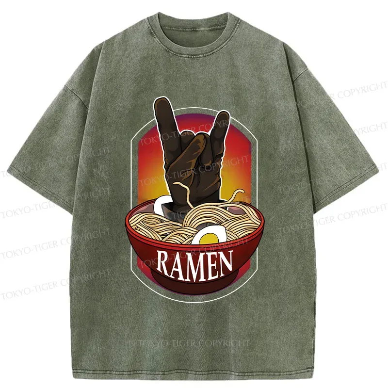 Tokyo-Tiger Ramen Hand Gesture Washed T-Shirt