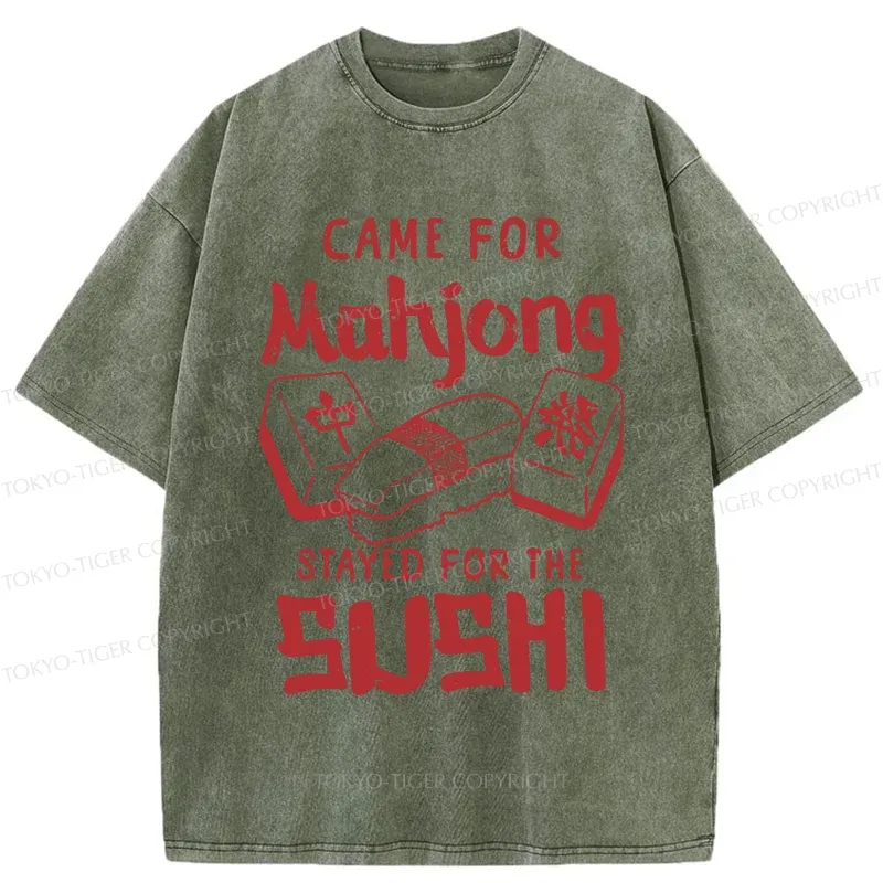 Tokyo-Tiger Mahjong And Sushi Washed T-Shirt