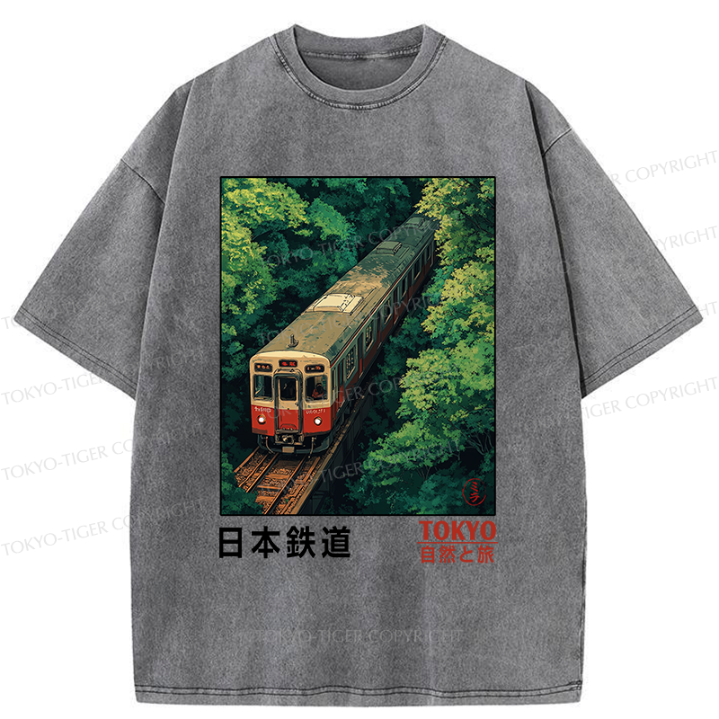 Tokyo-Tiger Japan Trains In The Natural Journey Washed T-Shirt