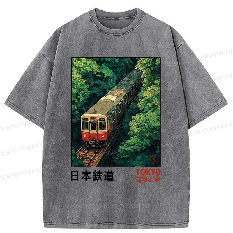 Tokyo-Tiger Japan Trains In The Natural Journey Washed T-Shirt