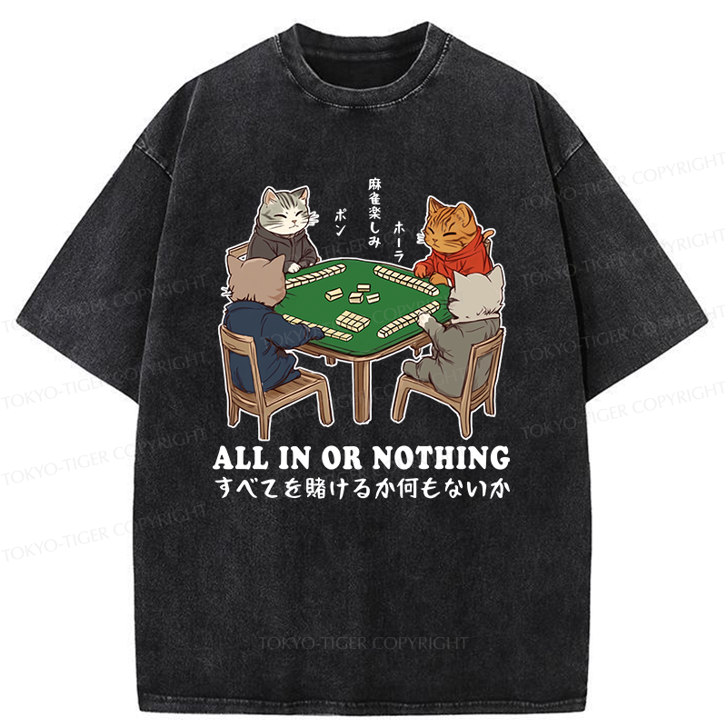 Tokyo-Tiger Cats Playing Mahjong Washed T-Shirt