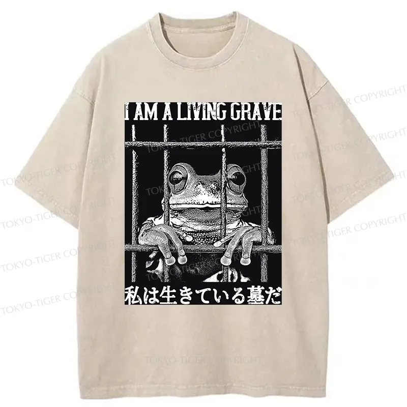 Tokyo-Tiger Funny Frog In Cage Washed T-Shirt