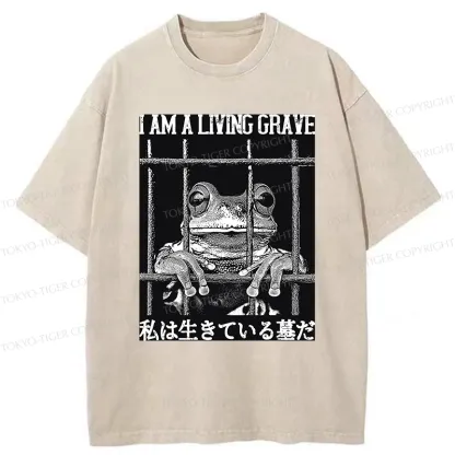 Tokyo-Tiger Funny Frog In Cage Washed T-Shirt