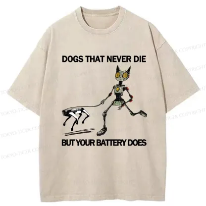 Tokyo-Tiger Funny Robot Cat Walking Robot Dog Washed T-Shirt