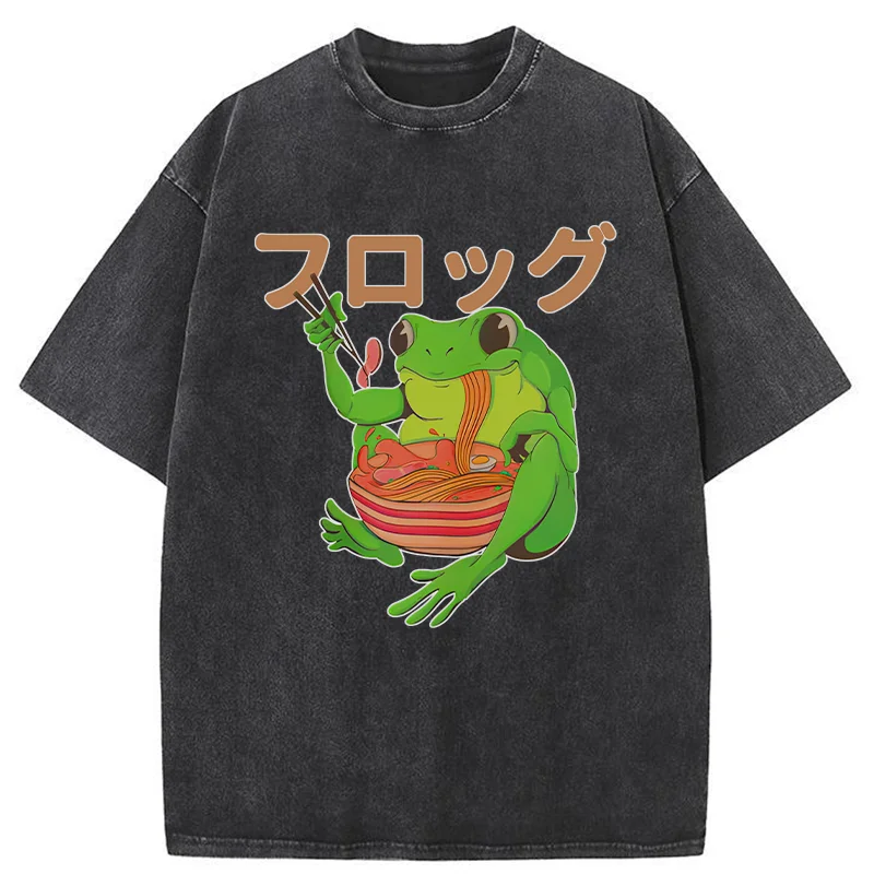 Tokyo-Tiger Frog Eating Ramen Japan Washed T-Shirt