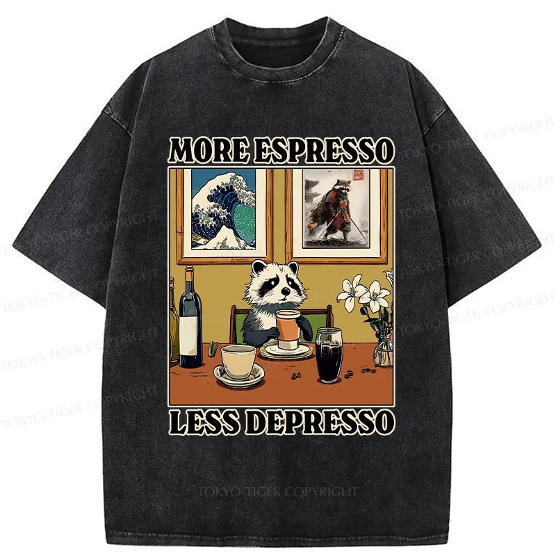 Tokyo-Tiger More Espresso Less Depresso Raccoon Washed T-Shirt