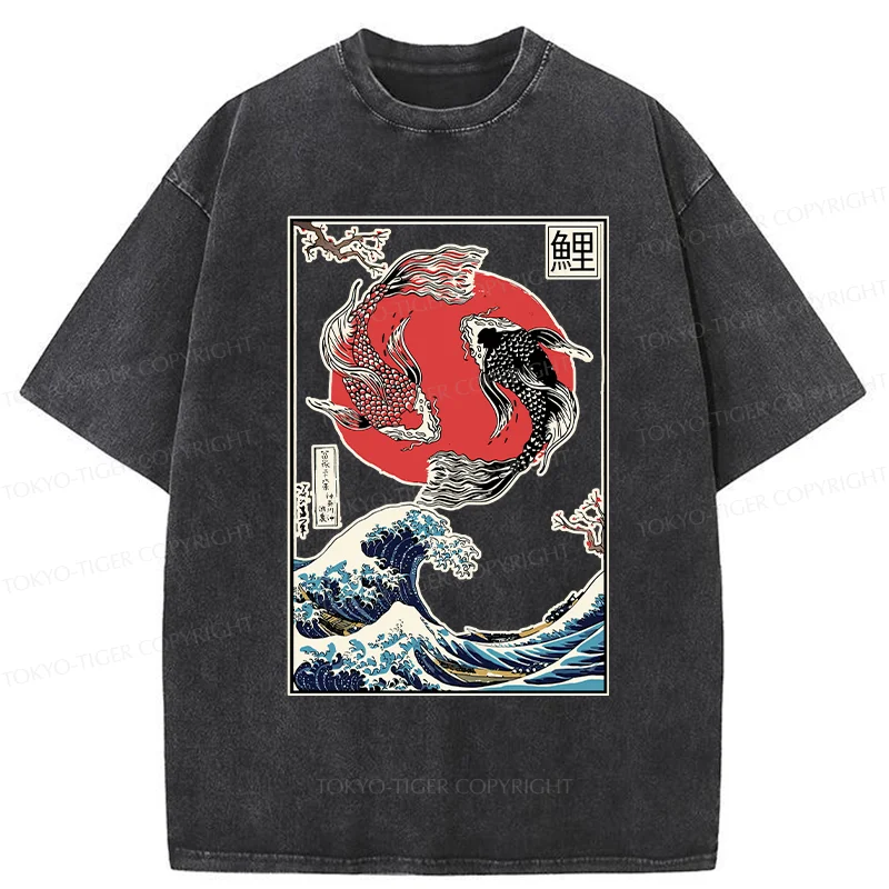 Tokyo-Tiger Retro Japanese Koi Washed T-Shirt