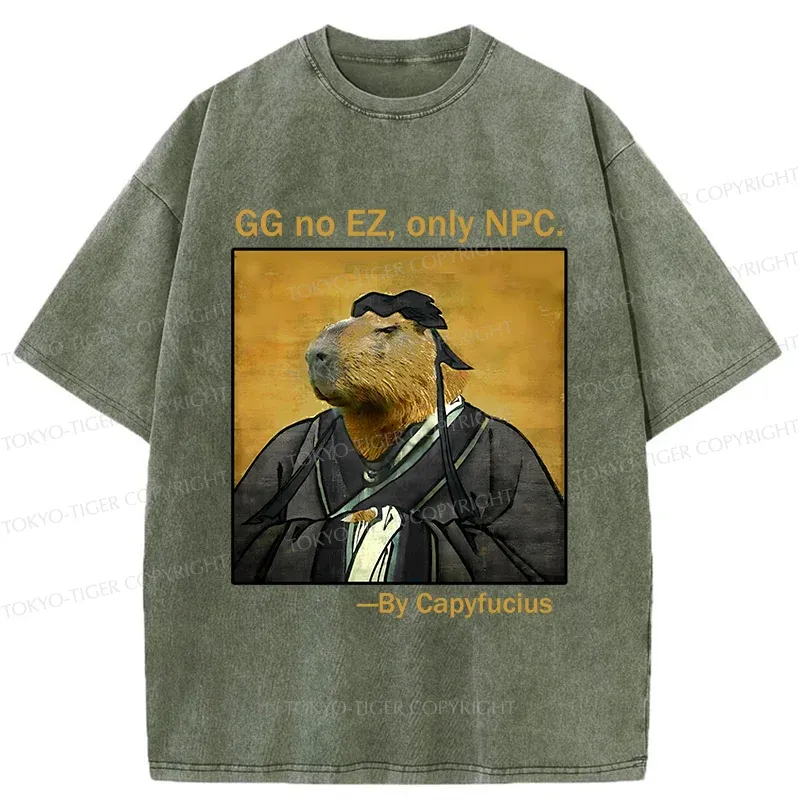 Tokyo-Tiger Confucius Capybara Quote Washed T-Shirt