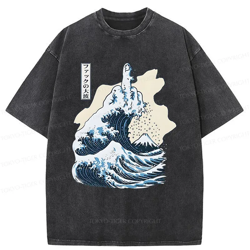 Tokyo-Tiger Angry Waves Washed T-Shirt