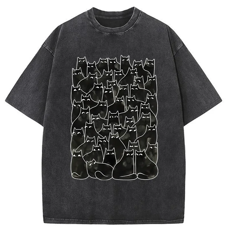 Tokyo-Tiger A Group Of Black Cats Washed T-Shirt