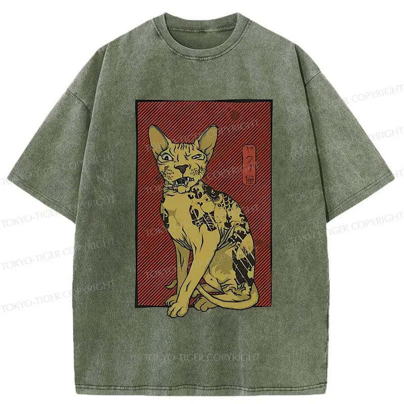 Tokyo-Tiger Japanese Hairless Cat Washed T-Shirt