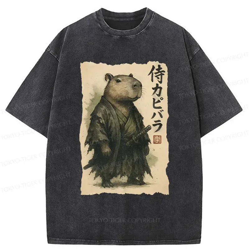 Tokyo-Tiger Capybara Samurai Washed T-Shirt
