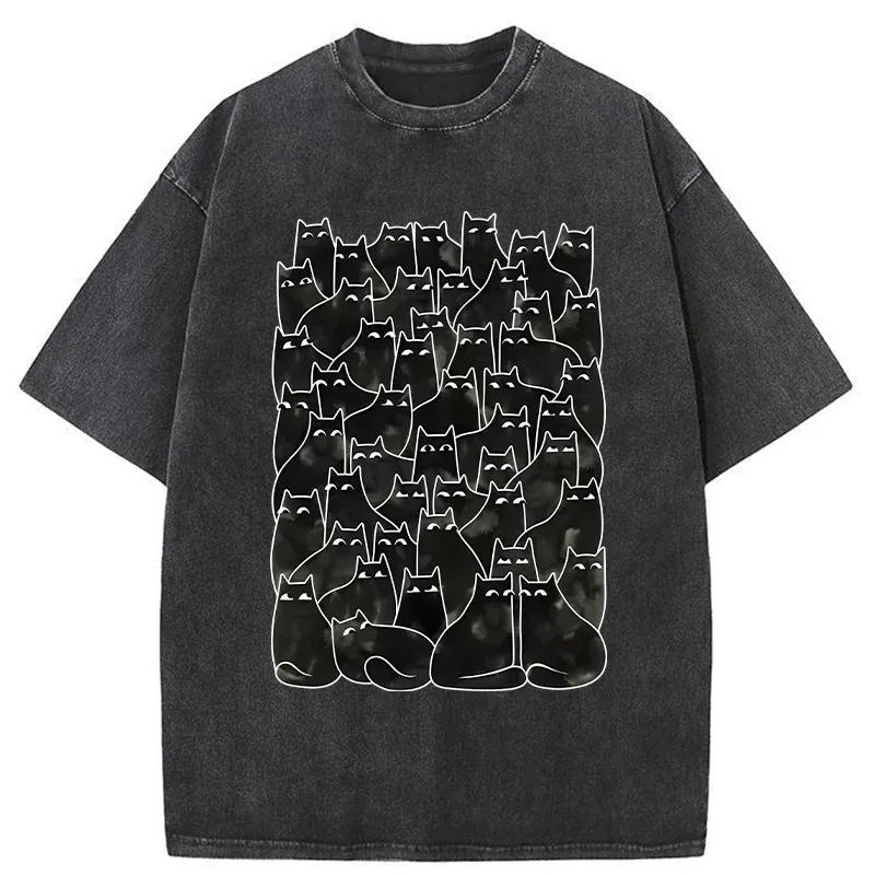 Tokyo-Tiger A Group Of Black Cats Washed T-Shirt