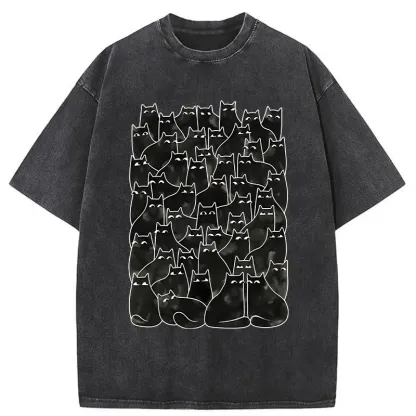 Tokyo-Tiger A Group Of Black Cats Washed T-Shirt