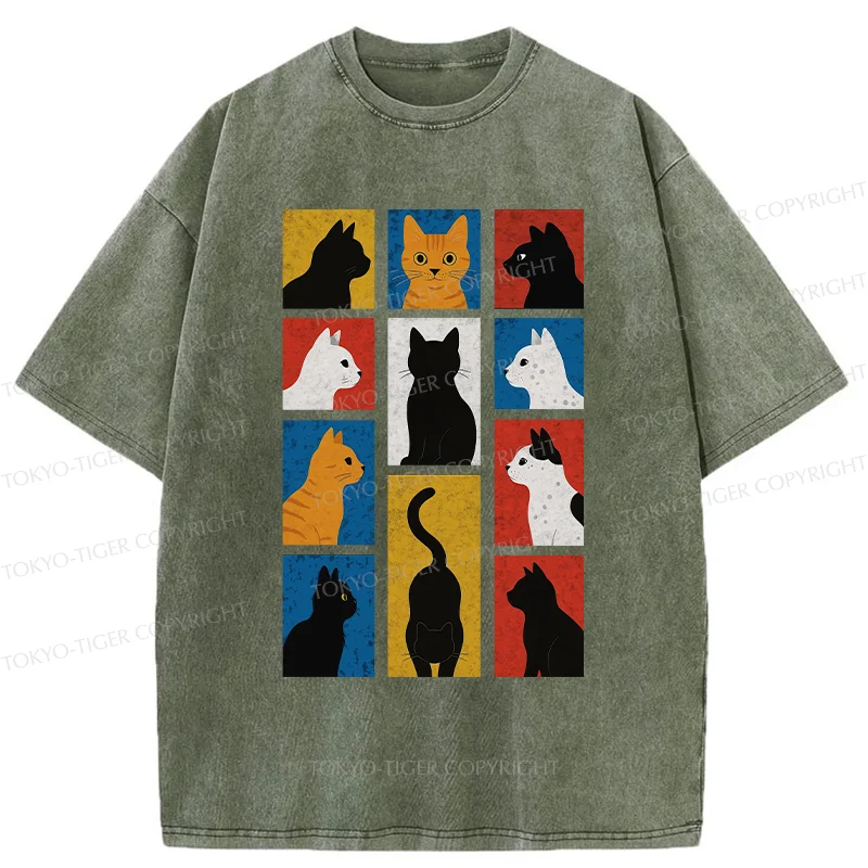 Tokyo-Tiger Cat Silhouette Washed T-Shirt