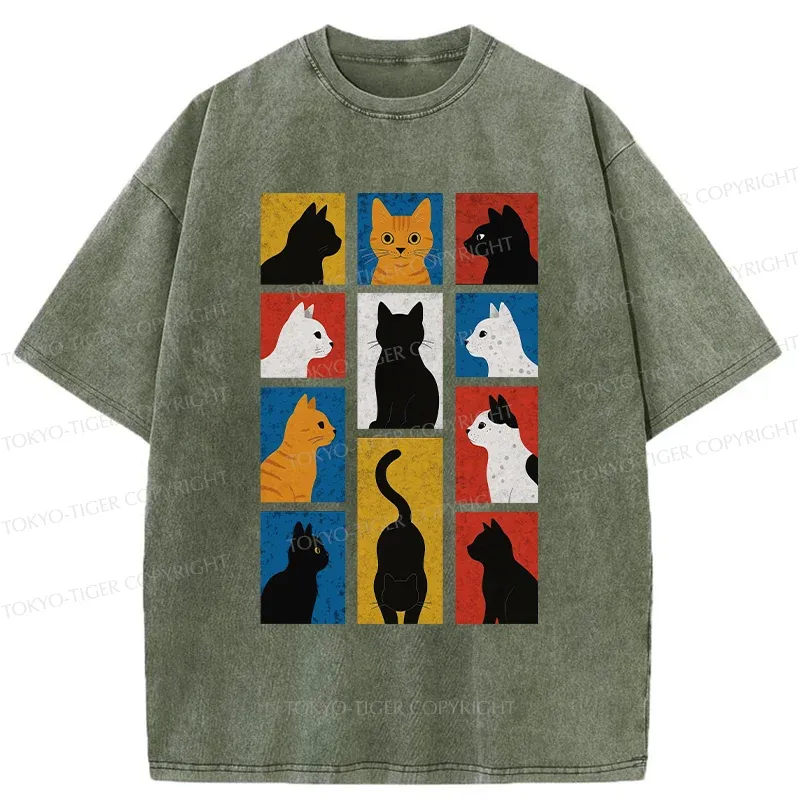 Tokyo-Tiger Cat Silhouette Washed T-Shirt