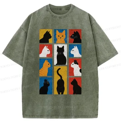 Tokyo-Tiger Cat Silhouette Washed T-Shirt