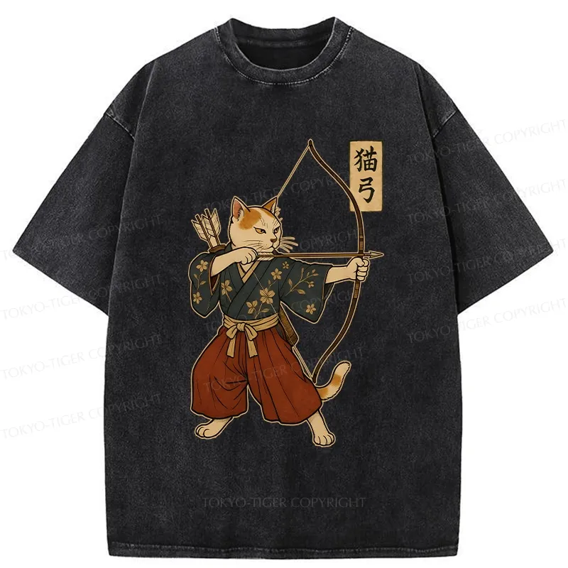 Tokyo-Tiger Japanese Cat Archery Washed T-Shirt