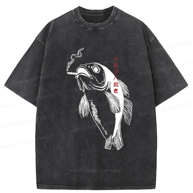Tokyo-Tiger Smoked Fish Washed T-Shirt