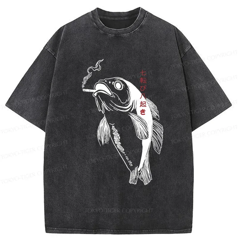 Tokyo-Tiger Smoked Fish Washed T-Shirt
