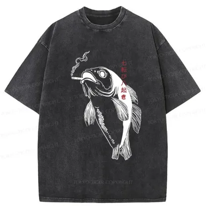 Tokyo-Tiger Smoked Fish Washed T-Shirt