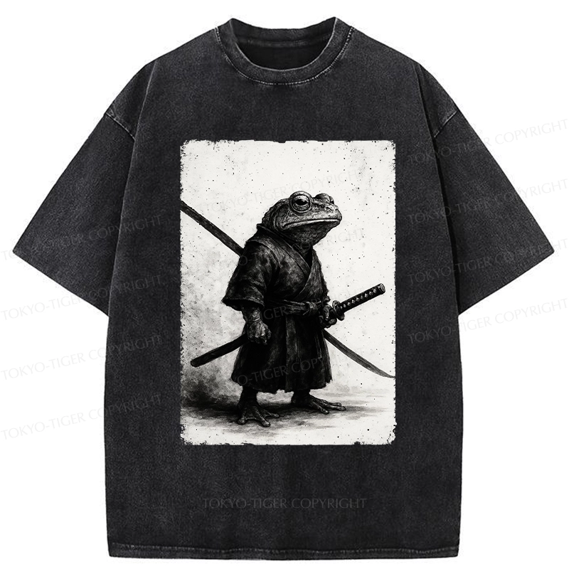 Tokyo-Tiger Retro Frog Samurai Japanese Washed T-Shirt