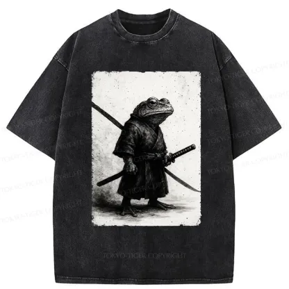 Tokyo-Tiger Retro Frog Samurai Japanese Washed T-Shirt