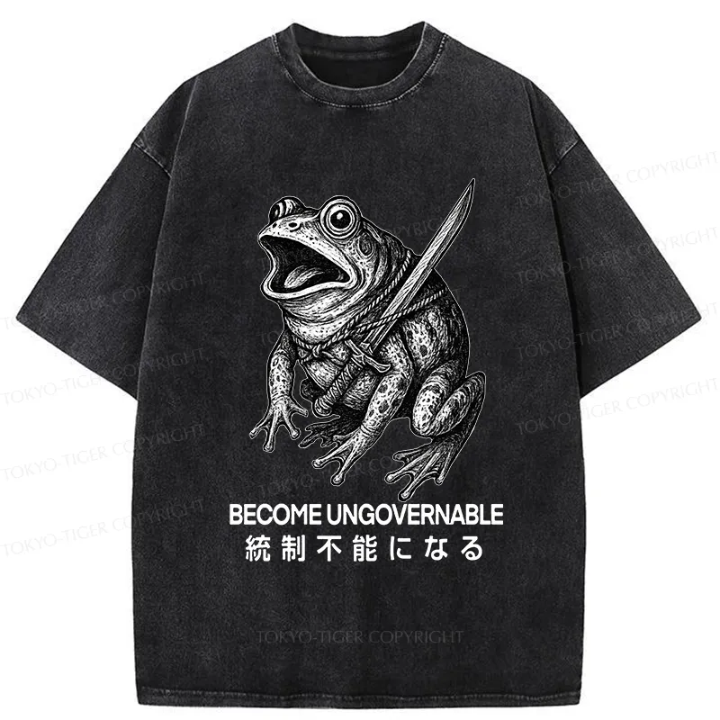 Tokyo-Tiger Frog Carrying A Samurai Sword Washed T-Shirt