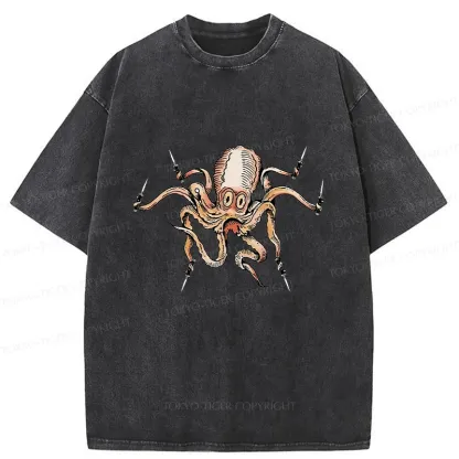 Tokyo-Tiger Octopus With Knife Washed T-Shirt
