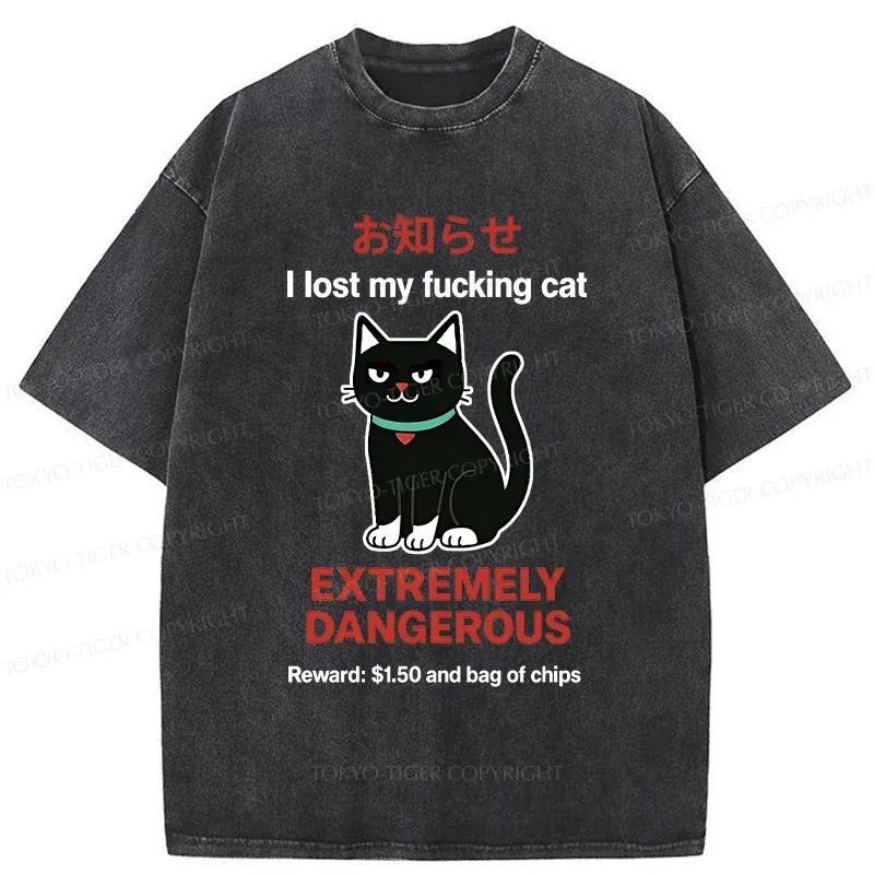 Tokyo-Tiger Look For Dangerous Cat Washed T-Shirt