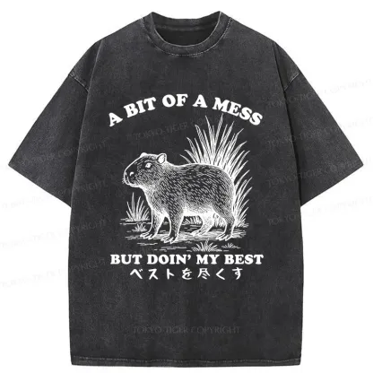 Tokyo-Tiger Capybara Doing Its Best Washed T-Shirt