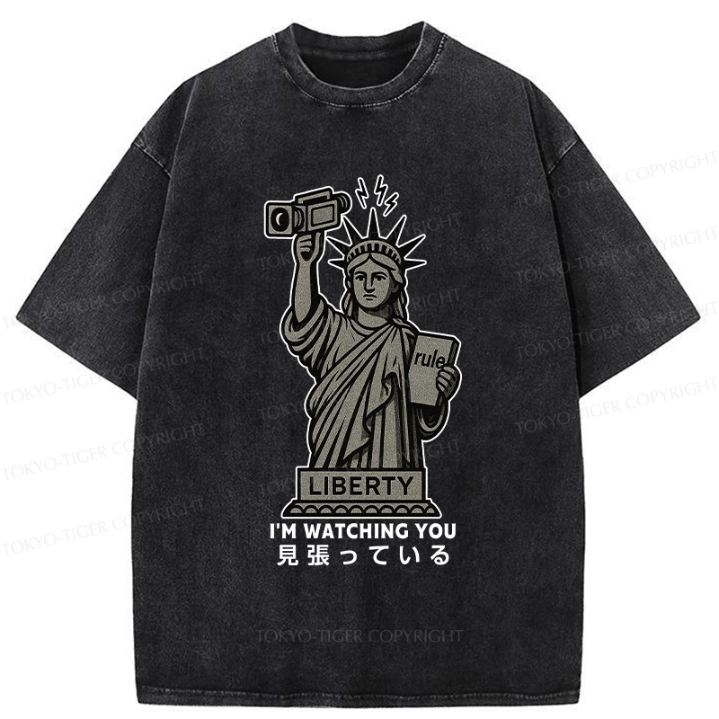 Tokyo-Tiger Funny I'm Watching You Washed T-Shirt