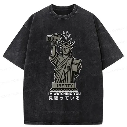 Tokyo-Tiger Funny I'm Watching You Washed T-Shirt
