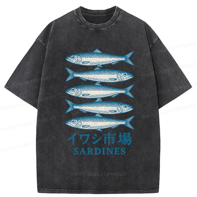 Tokyo-Tiger Japanese Sardines Market Washed T-Shirt