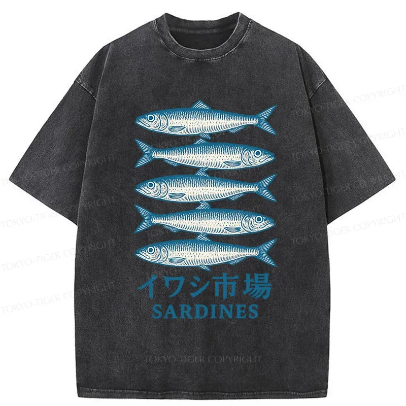 Tokyo-Tiger Japanese Sardines Market Washed T-Shirt