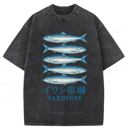 Tokyo-Tiger Japanese Sardines Market Washed T-Shirt