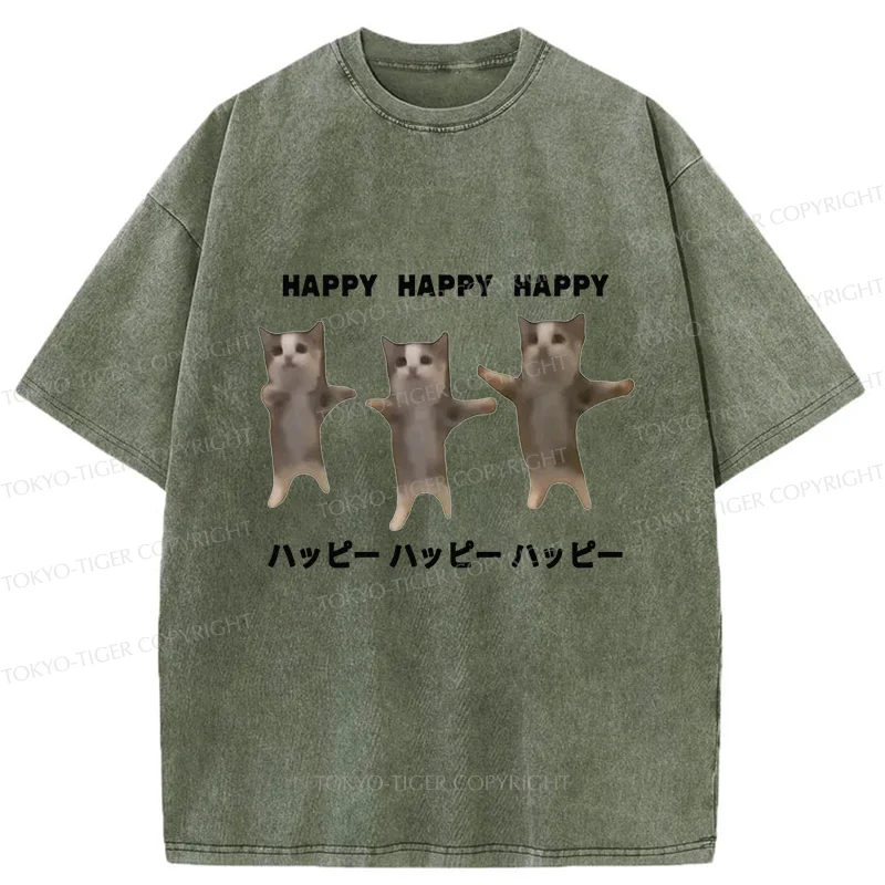 Tokyo-Tiger Dancing Cats Washed T-Shirt