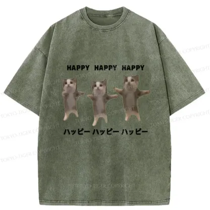Tokyo-Tiger Dancing Cats Washed T-Shirt