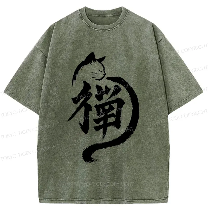 Tokyo-Tiger Zen Cat Washed T-Shirt
