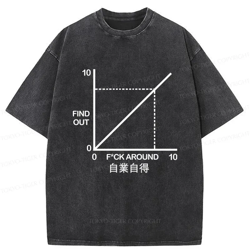 Tokyo-Tiger Funny Coordinate System Washed T-Shirt