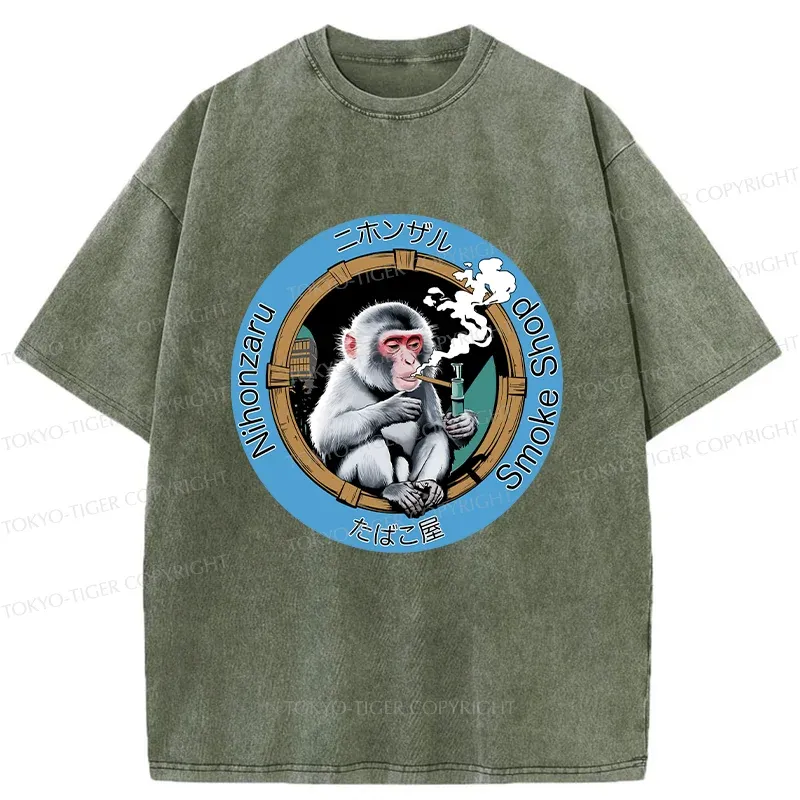 Tokyo-Tiger Funny Japanese Monkey Washed T-Shirt