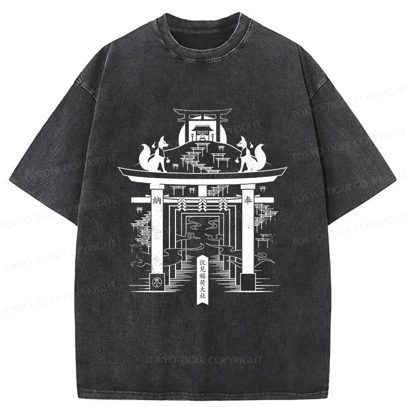 Tokyo-Tiger Fushimi Inari Taisha Shrine Washed T-Shirt