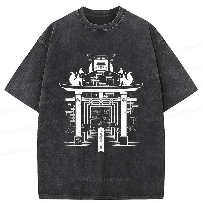 Tokyo-Tiger Fushimi Inari Taisha Shrine Washed T-Shirt