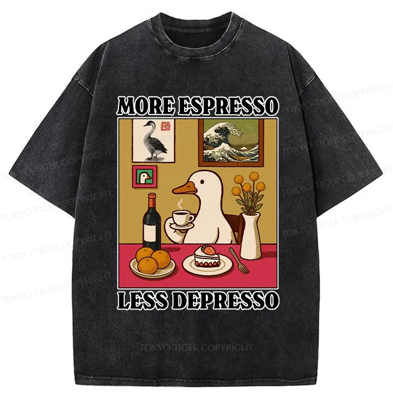 Tokyo-Tiger More Espresso Less Depresso Goose Washed T-Shirt