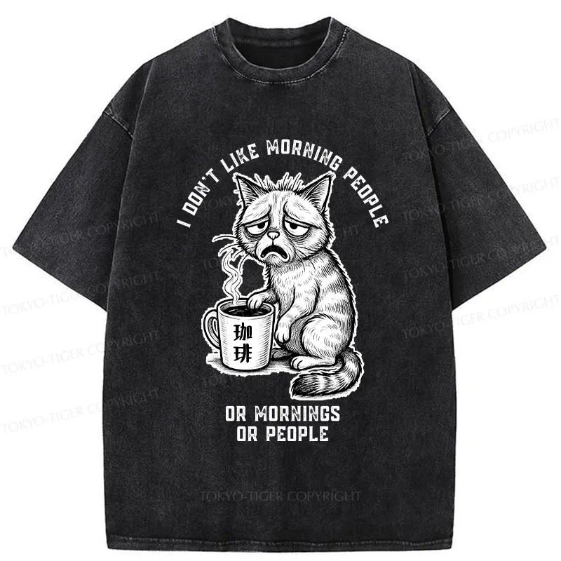 Tokyo-Tiger Cat Who Hates Morning And People Washed T-Shirt
