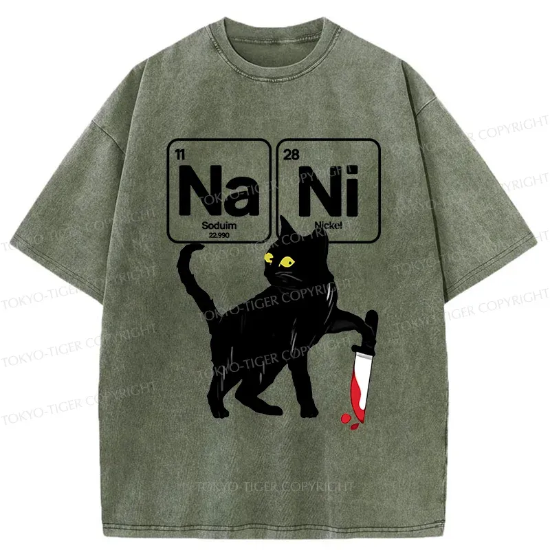 Tokyo-Tiger Cat With Question Washed T-Shirt