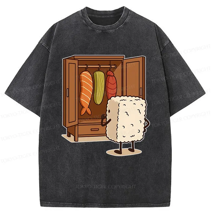 Tokyo-Tiger Sushi Pick Out Clothes Washed T-Shirt