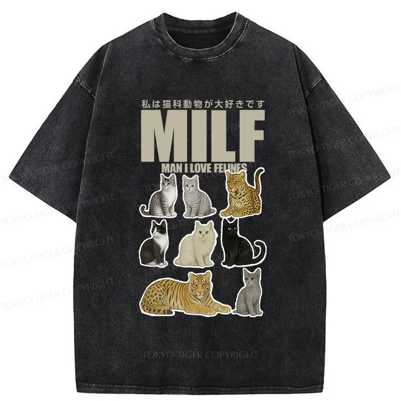 Tokyo-Tiger Funny Man I Love Felines Washed T-Shirt