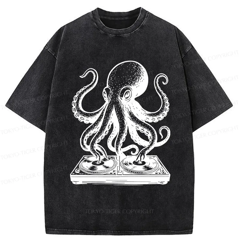 Tokyo-Tiger Octopus DJ Washed T-Shirt