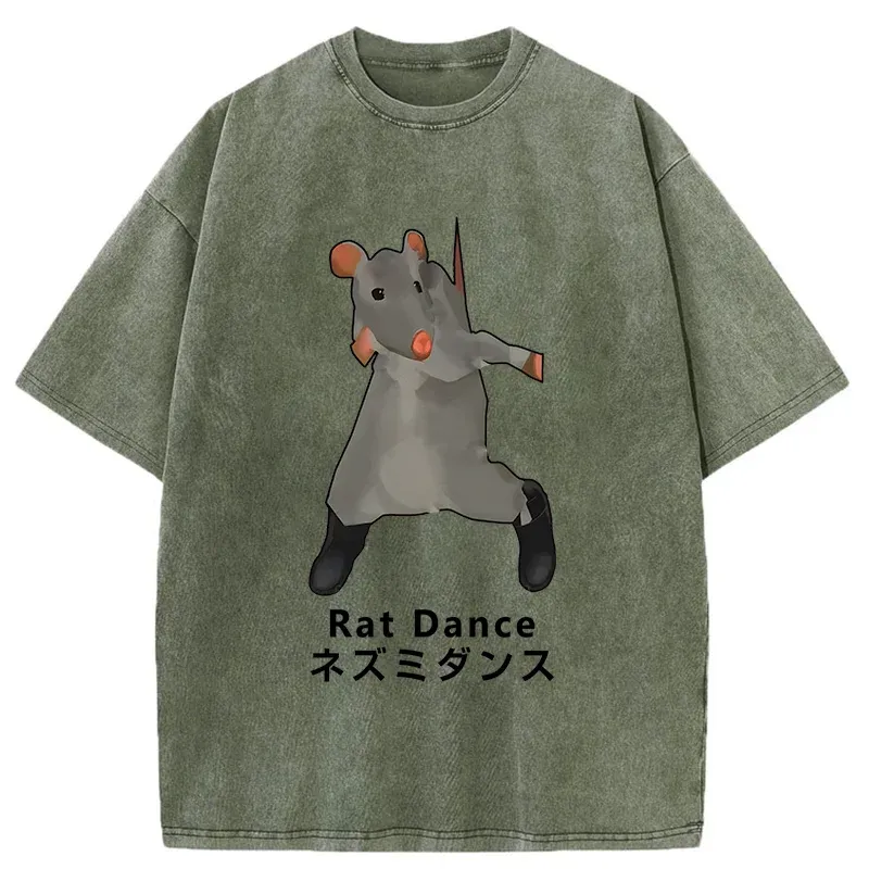 Tokyo-Tiger Funny Dancing Mouse Washed T-Shirt